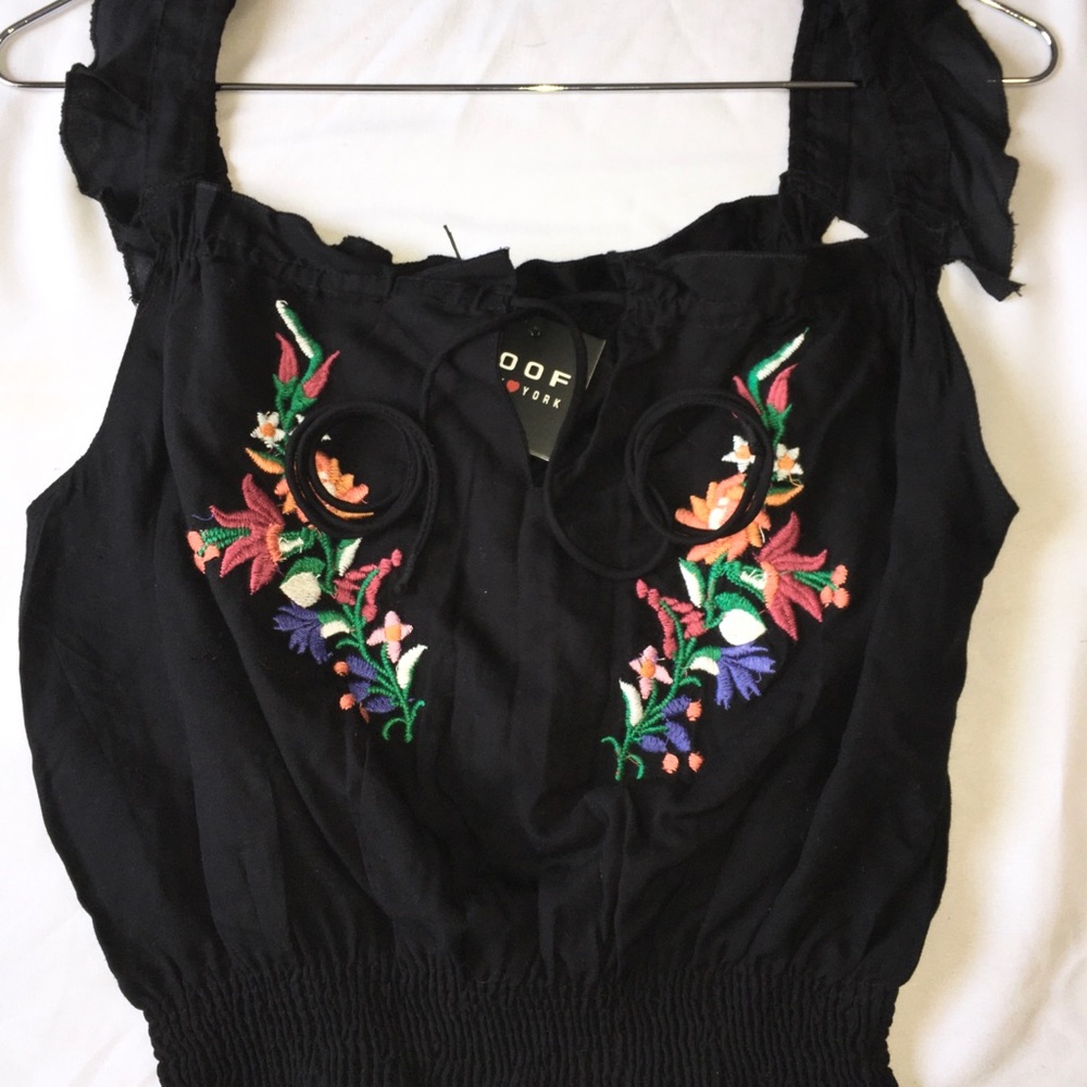 Black Flower Lace Up Top